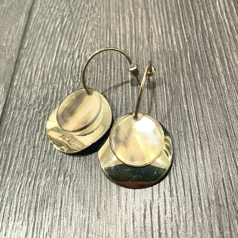 14k Gold plated Metal Plate Round Earring Dangle Hoop
